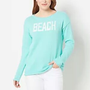 Belle by Kim Gravel Aqua 'BEACH' Scoop Neck Sweater